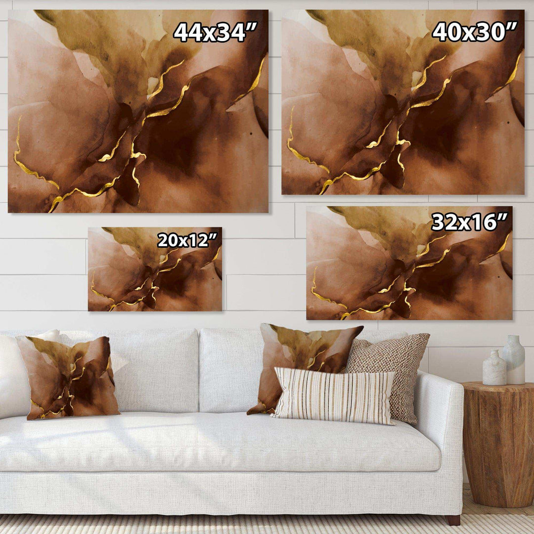 Hand Drawn Watercolor Brown Background With Gold - Modern Wall Art Prints