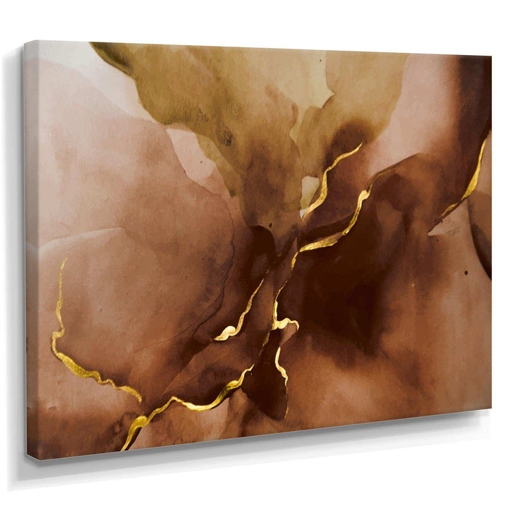 Hand Drawn Watercolor Brown Background With Gold - Modern Wall Art Prints