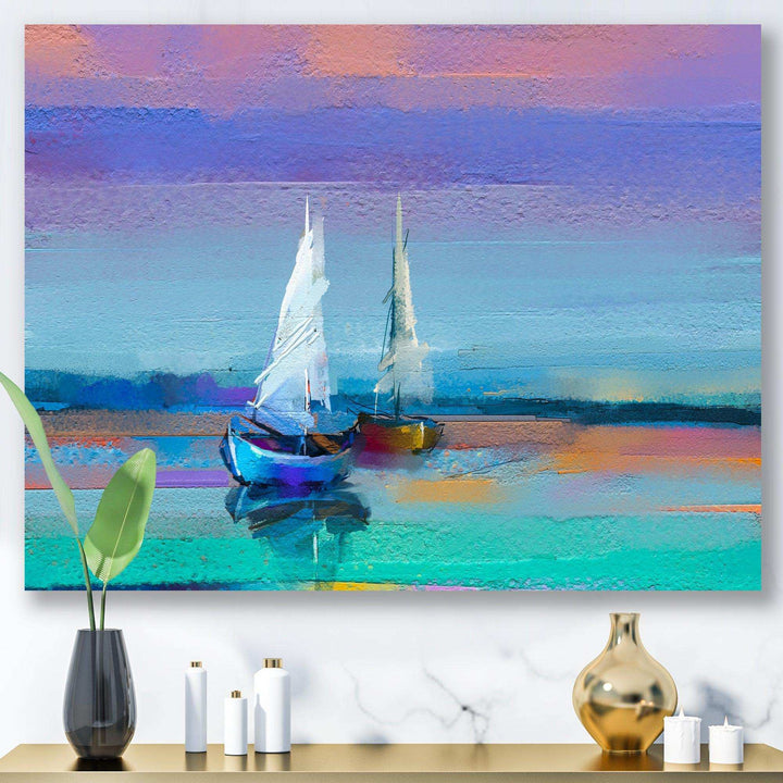 Impressionist Seascape With Little Ships II - Nautical &amp; Coastal Wall Art Prints