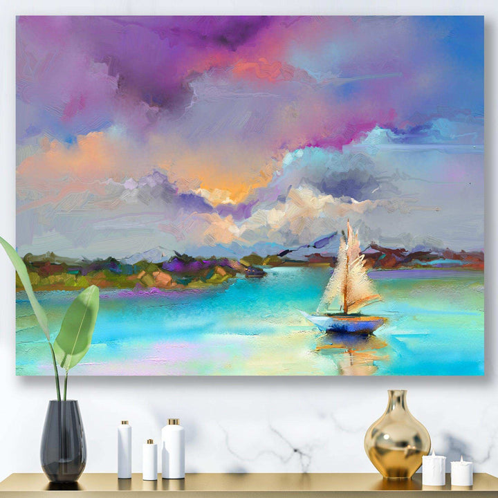 Impressionist Seascape With Little Ships III - Modern Canvas Wall Art