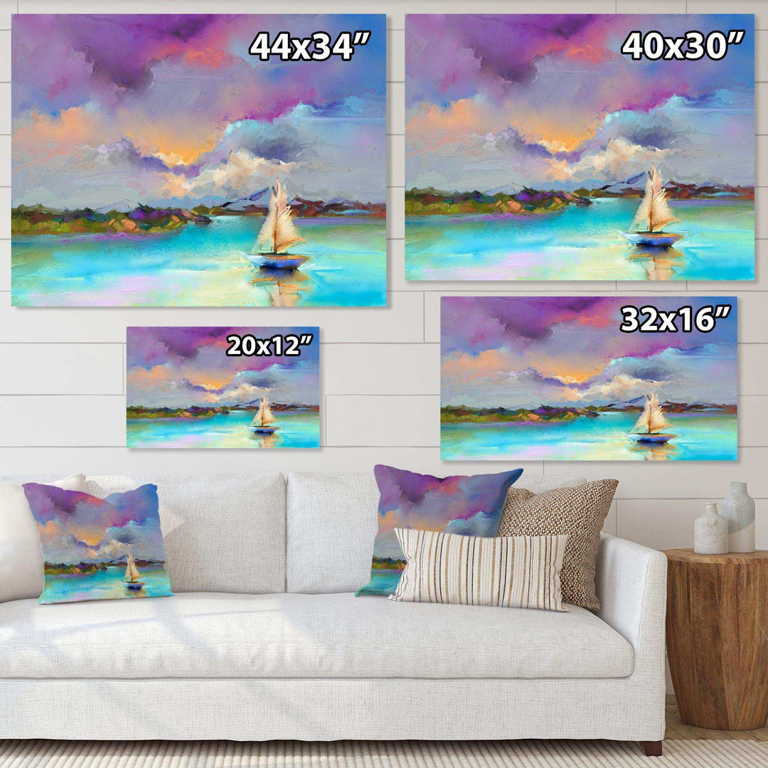 Impressionist Seascape With Little Ships III - Modern Canvas Wall Art