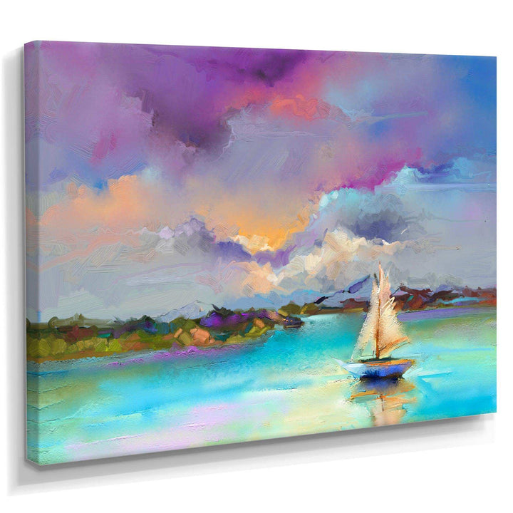Impressionist Seascape With Little Ships III - Modern Canvas Wall Art