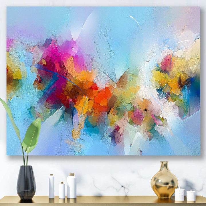 Purple Yellow And Blue Abstract Flower Compostion II - Farmhouse Wall Art Prints