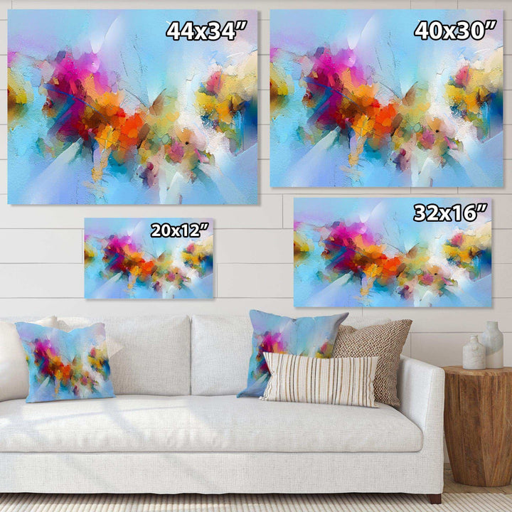 Purple Yellow And Blue Abstract Flower Compostion II - Farmhouse Wall Art Prints