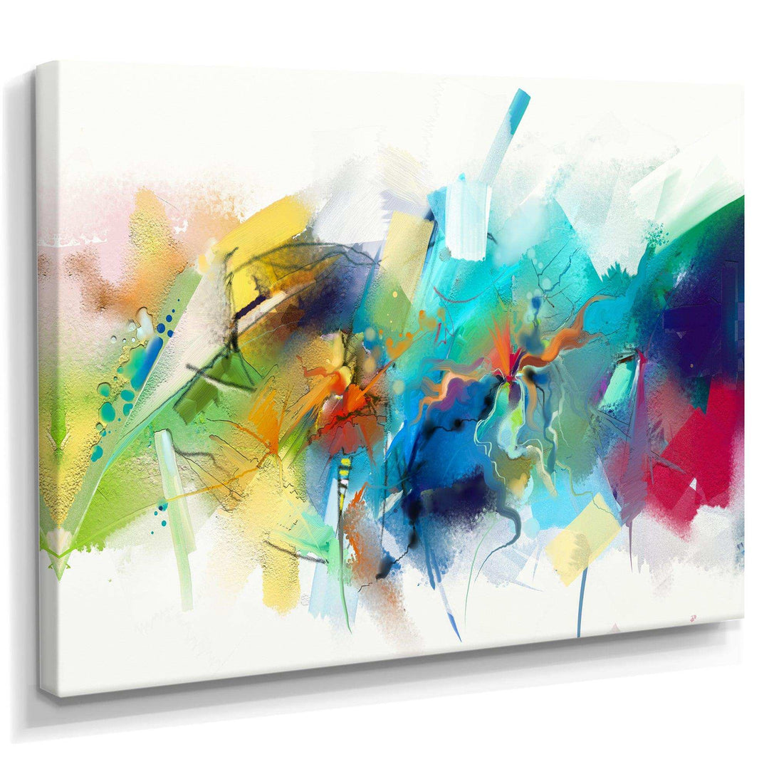 Turquoise Story With Touches Of Yellow And Red - Modern Bedroom Wall Art