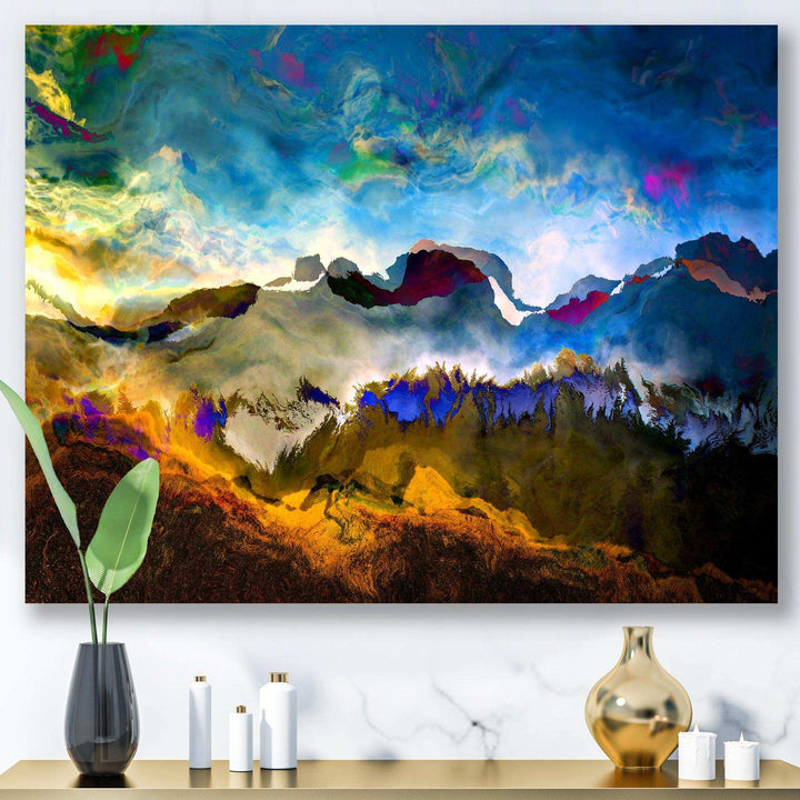 Mountainscape With Dark Blue Dark - Farmhouse Living Room Wall Decor