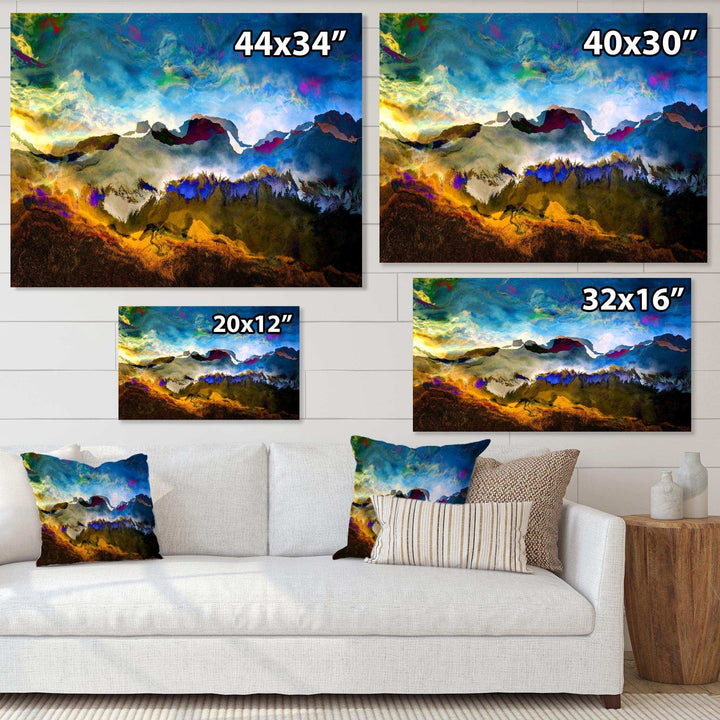 Mountainscape With Dark Blue Dark - Farmhouse Living Room Wall Decor