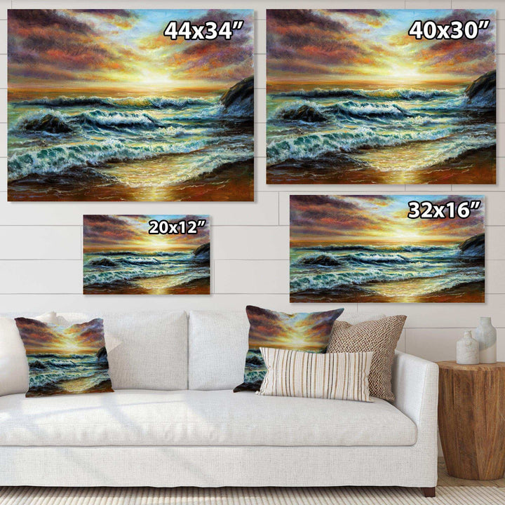 Magnificent Sunset Over Blue Wild Wave Ocean