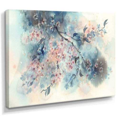 White Sakura Flower Blossom On Pastel Blue Background