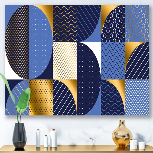 Retro Luxury Waves In Gold and Blue IV - Canvas Wall Art