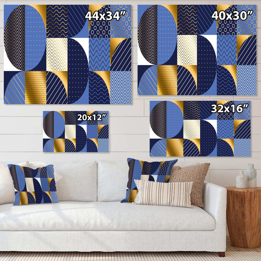 Retro Luxury Waves In Gold and Blue IV - Canvas Wall Art