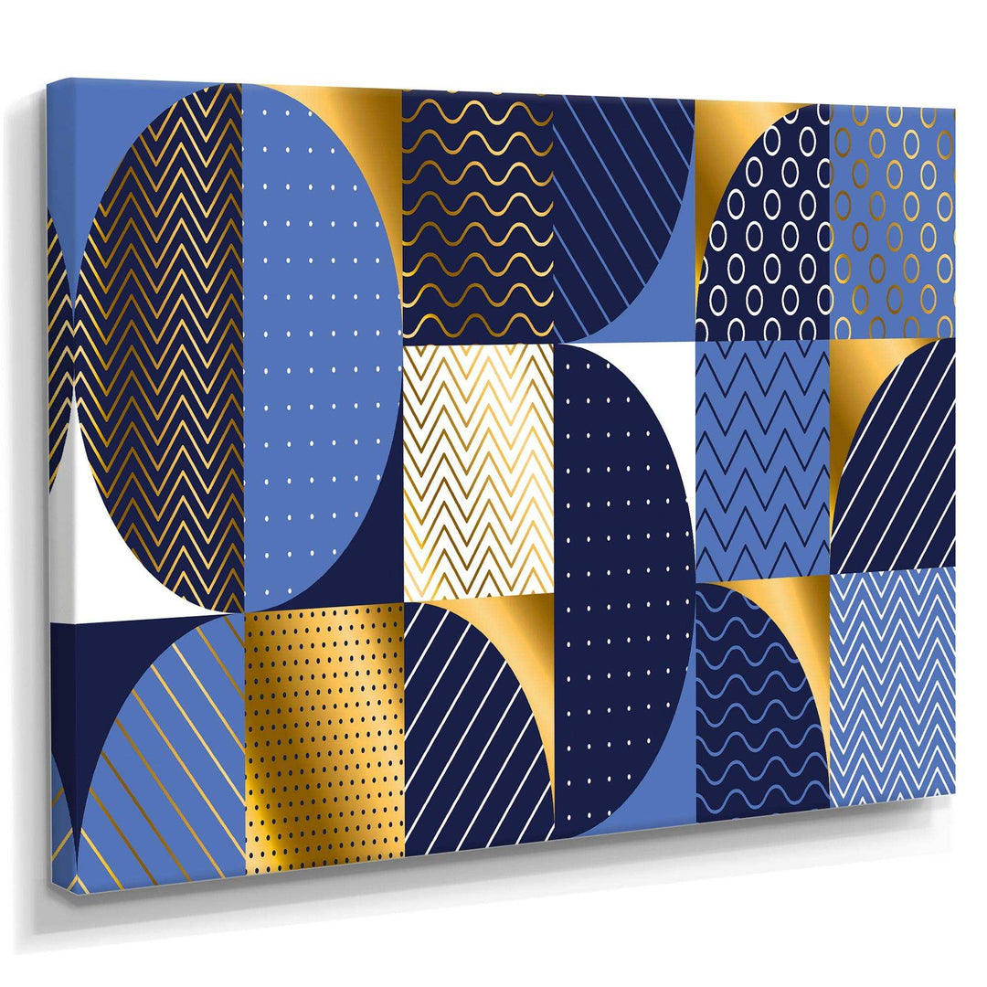 Retro Luxury Waves In Gold and Blue IV - Canvas Wall Art