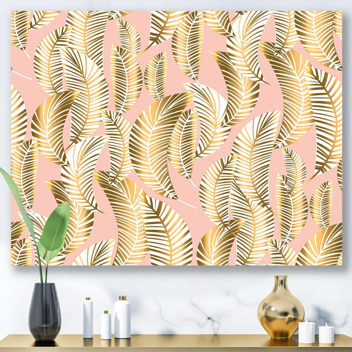 Golden Palm Leaves I - Living Room Wall Decor