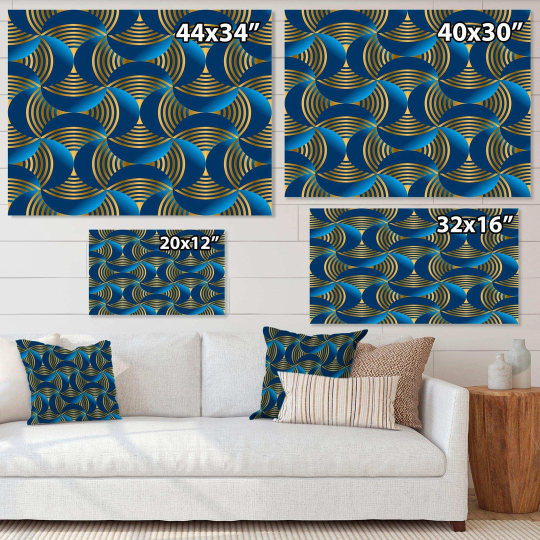 Geometric abstract waves in gold and marine blue - Wall Art Prints