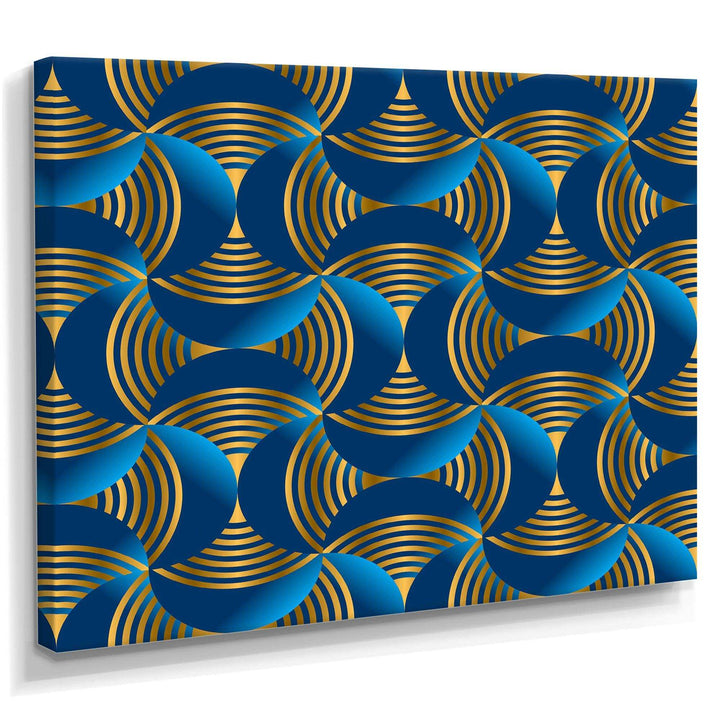 Geometric abstract waves in gold and marine blue - Wall Art Prints