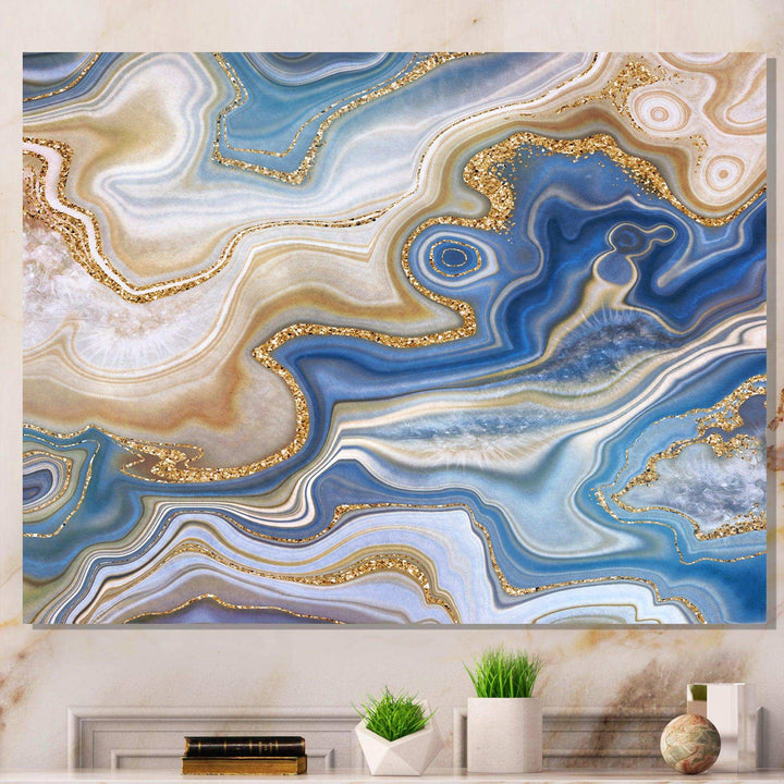 Ocean Blue Golden Jasper Agate II - Modern Wall Art Prints
