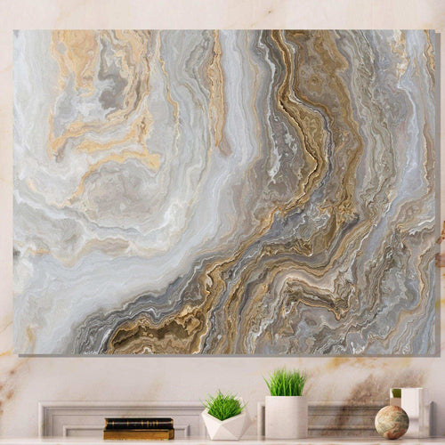 White Marble with Curley Grey and Gold Veins - Bedroom Wall Art