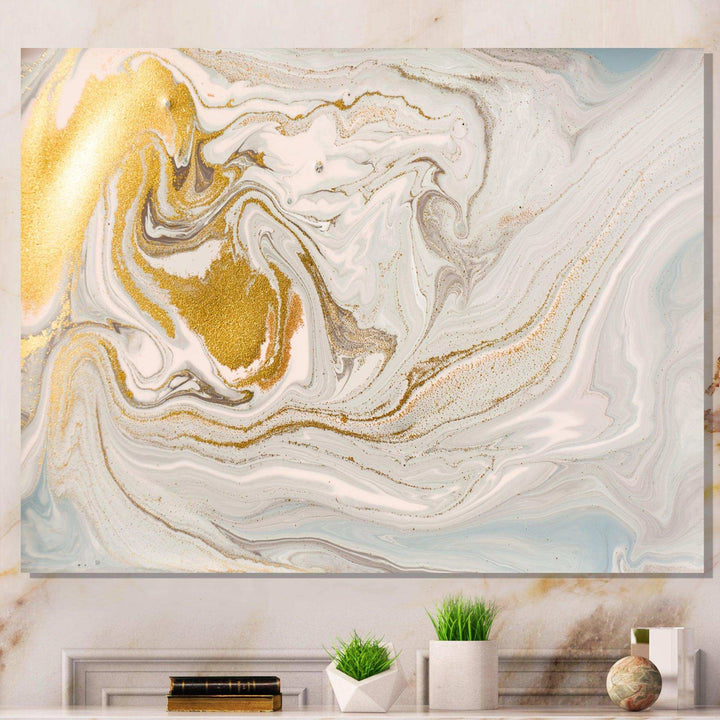 Pastel and Gold Glitter Marble - Canvas Wall Art