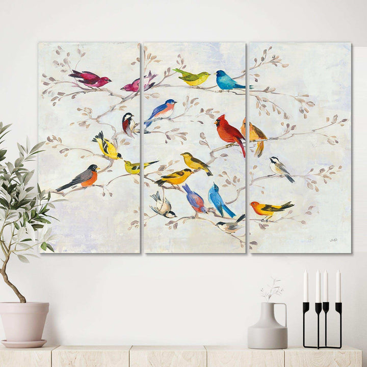 Multi-Color Bird on Tree - Country Charm Multi-Panels Wall Art 3 Prints