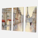 Love in Paris III Romantic French Country  Premium Canvas Wall Art - 36x28 - 3 Panels