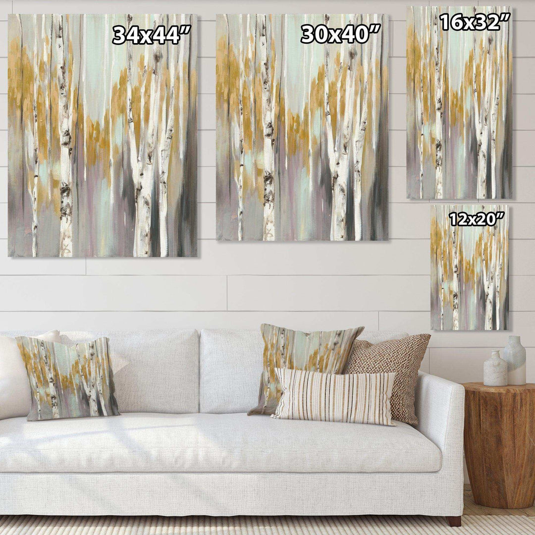 Silver and Yellow Birch Forest II - Farmhouse Bedroom Wall Art
