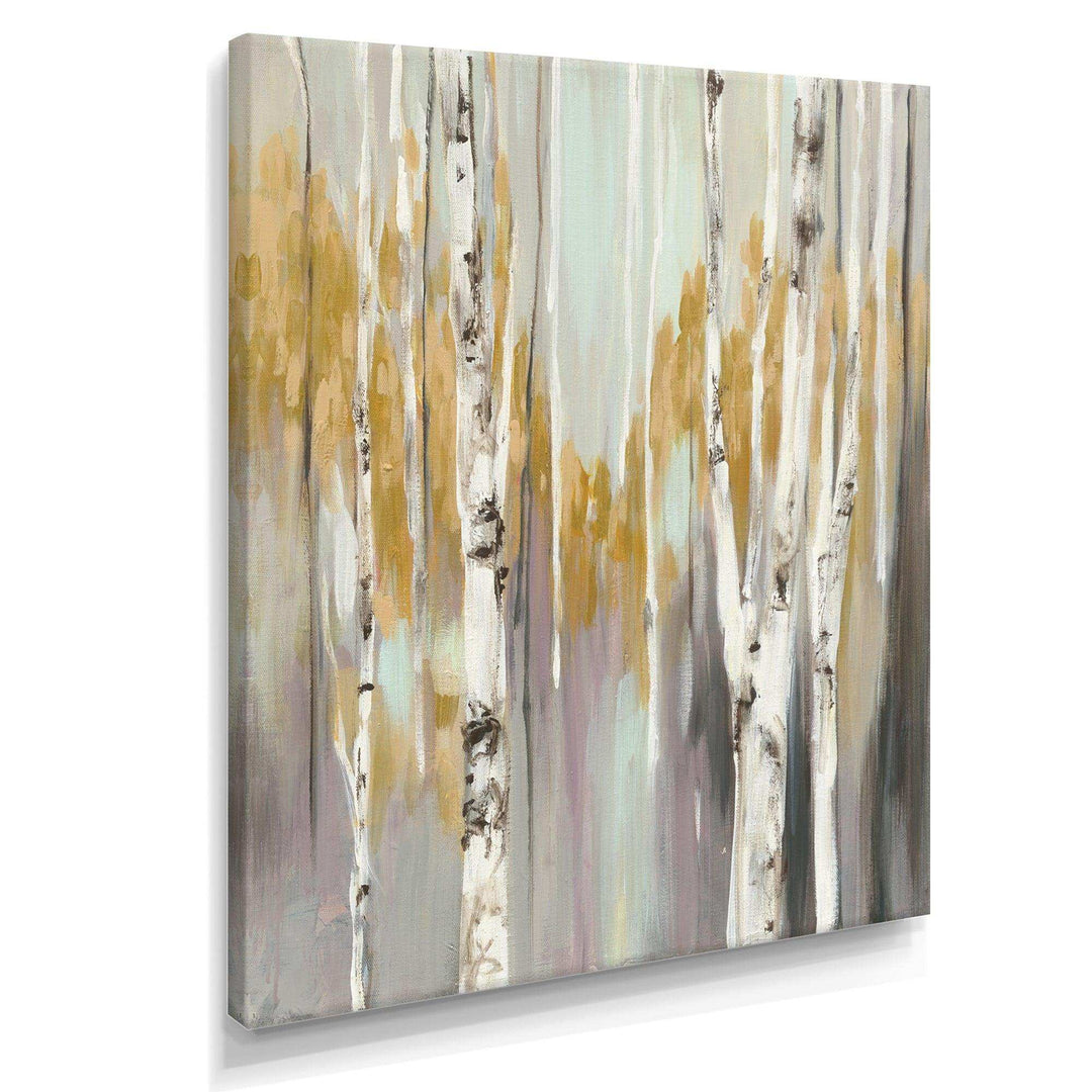 Silver and Yellow Birch Forest II - Farmhouse Bedroom Wall Art