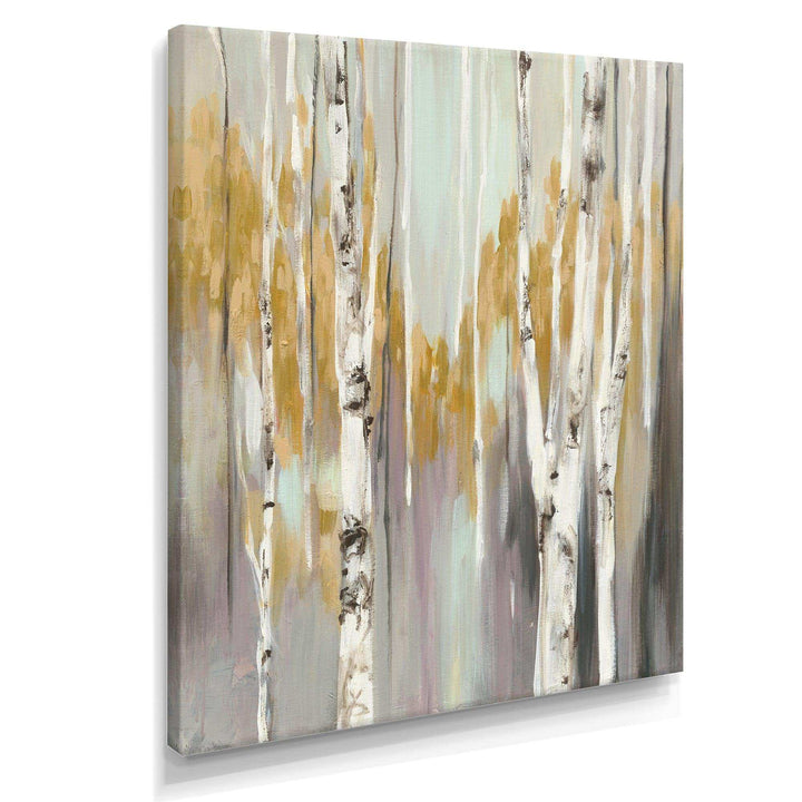 Silver and Yellow Birch Forest II - Farmhouse Bedroom Wall Art