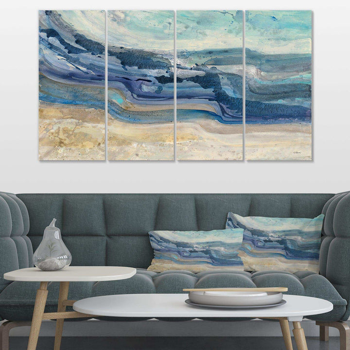 Coast Blue Sea Waves Watercolour - Nautical &amp; Coastal Multi-Panels Wall Art Prints