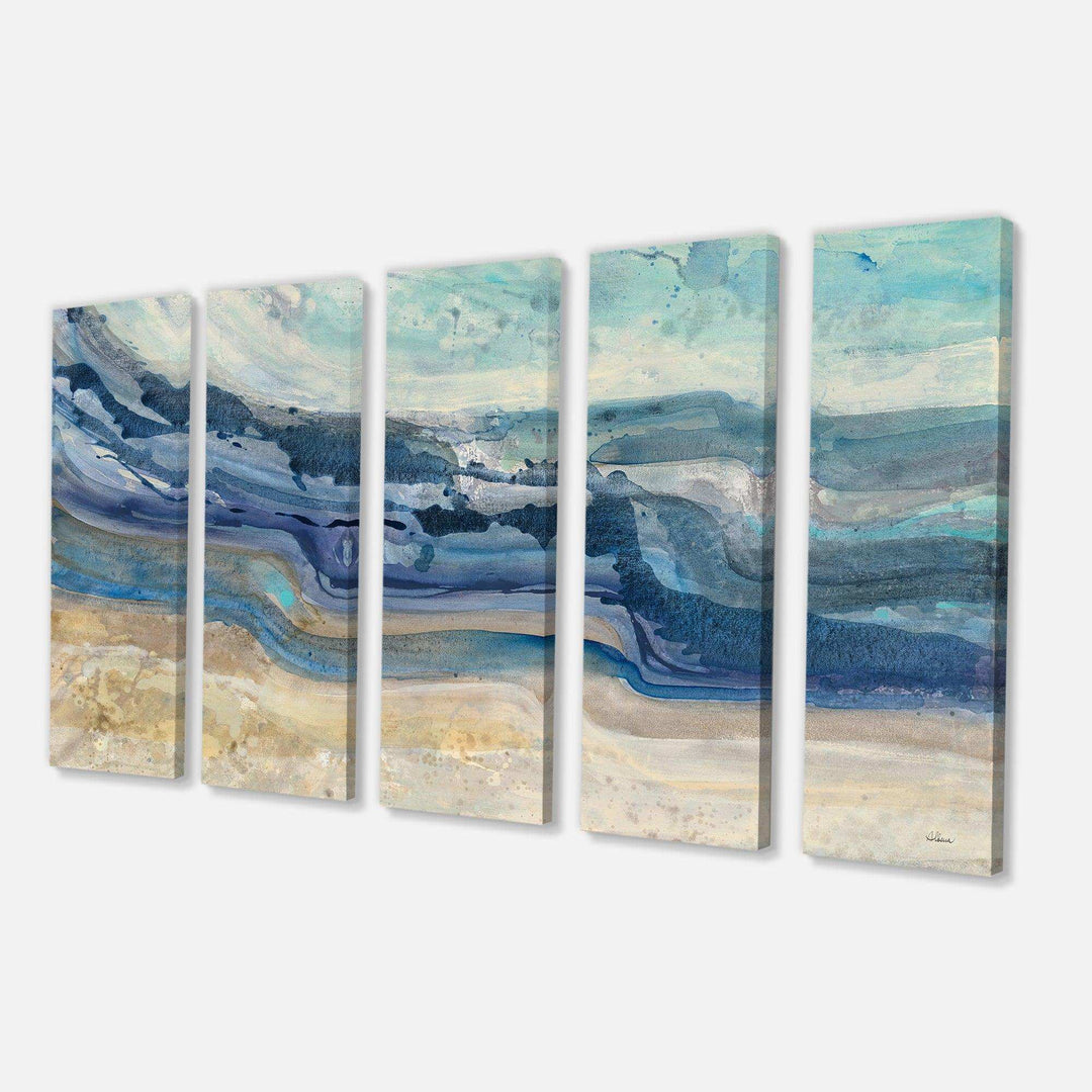 Coast Blue Sea Waves Watercolour - Nautical &amp; Coastal Multi-Panels Wall Art Prints
