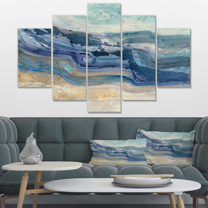 Coast Blue Sea Waves Watercolour - Nautical &amp; Coastal Multi-Panels Wall Art Prints