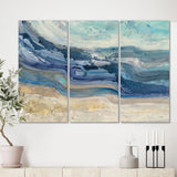 Coast Blue Sea Waves Watercolour Modern Farmhouse Canvas Art - 36x28 - 3 Panels