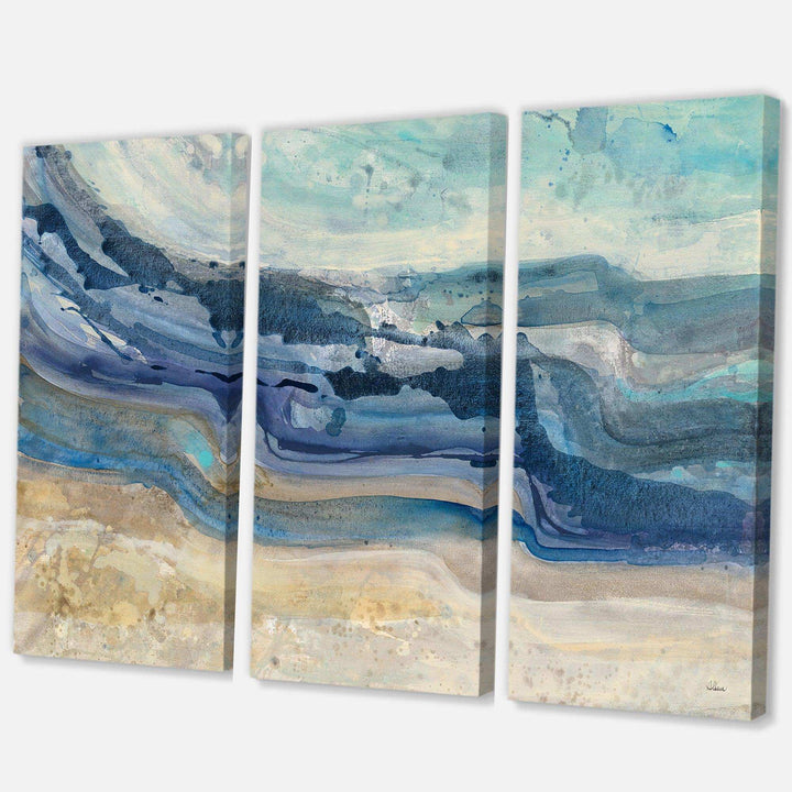 Coast Blue Sea Waves Watercolour - Abstract Multi-Panels Wall Art 3 Prints