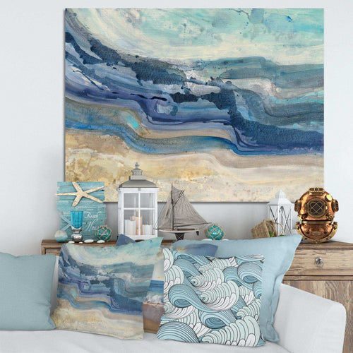 Coast Blue Sea Waves Watercolour - Nautical & Coastal Canvas Wall Art
