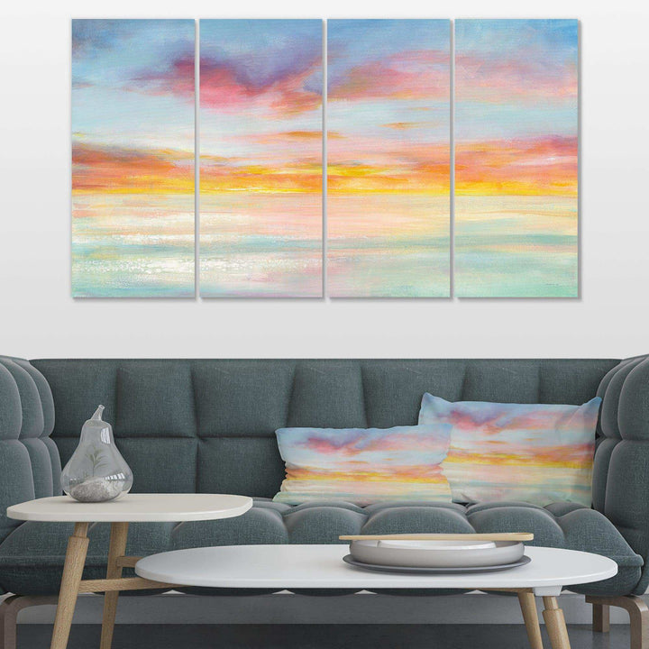 Pastel Pink And Blue Clouds - Nautical &amp; Coastal Multi-Panels Wall Art Print