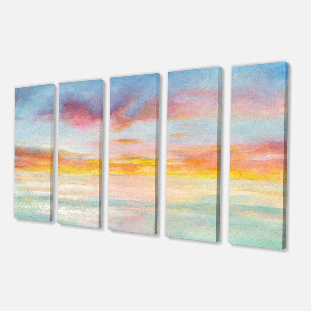 Pastel Pink And Blue Clouds - Nautical &amp; Coastal Multi-Panels Wall Art Print
