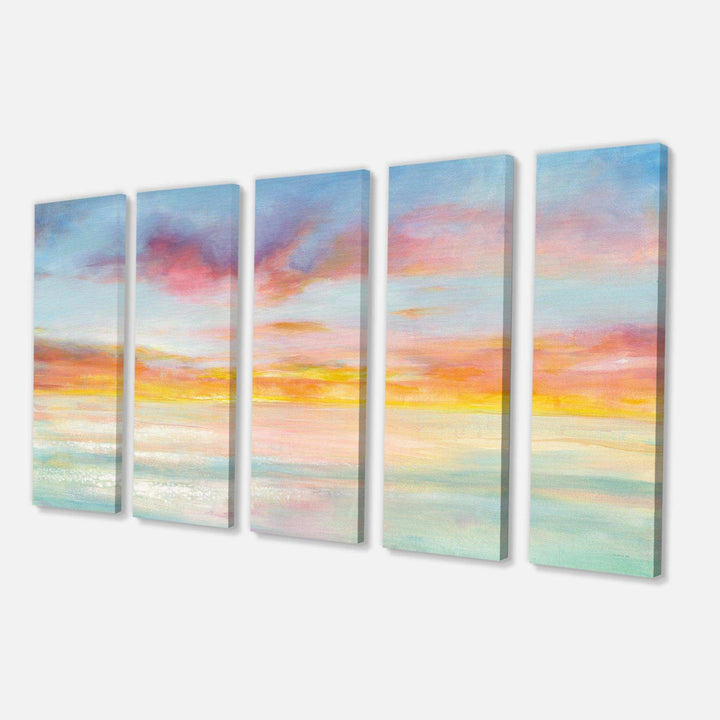 Pastel Pink And Blue Clouds - Nautical &amp; Coastal Multi-Panels Wall Art Print