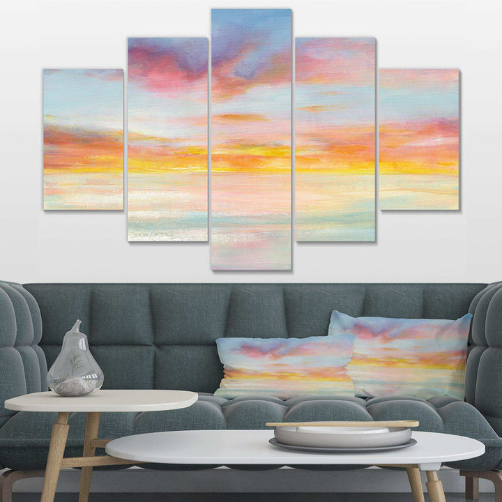 Pastel Pink And Blue Clouds - Nautical &amp; Coastal Multi-Panels Wall Art Print