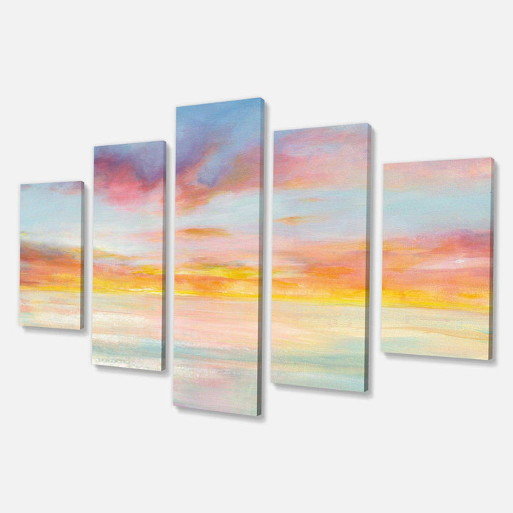 Pastel Pink And Blue Clouds - Nautical &amp; Coastal Multi-Panels Wall Art Print