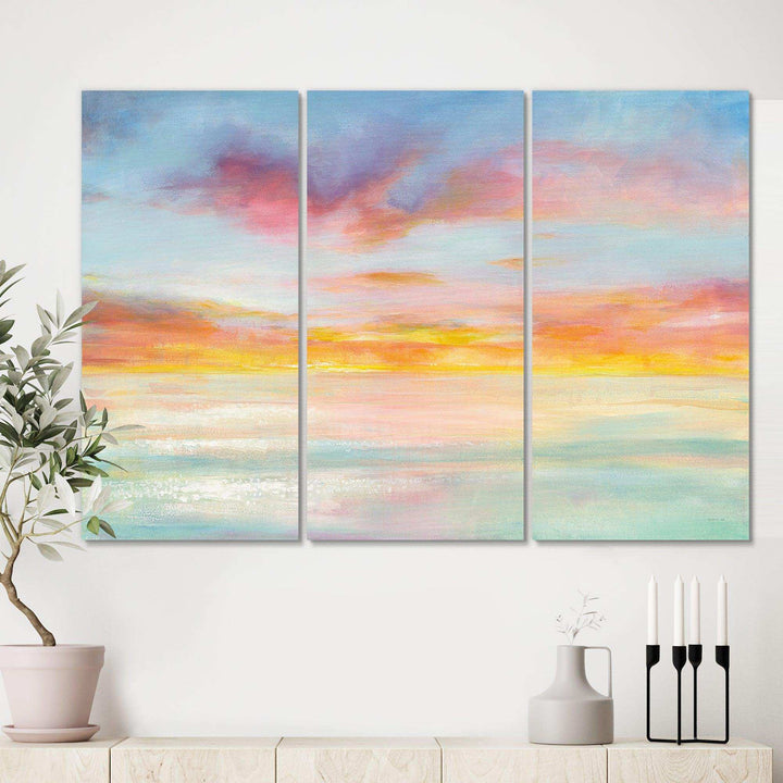 Pastel Pink And Blue Clouds - Nautical &amp; Coastal Multi-Panels Wall Art Print