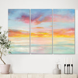 Pastel Pink And Blue Clouds Traditional Premium Canvas Wall Art - 36x28 - 3 Panels