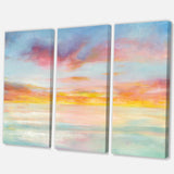 Pastel Pink And Blue Clouds Traditional Premium Canvas Wall Art - 36x28 - 3 Panels