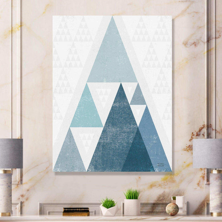 minimal Triangles III Blue - Mid-Century Modern Living Room Wall Decor