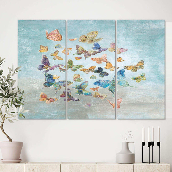 Butterflies Dancing I Wildlife Canvas Artwork - 36x28 - 3 Panels