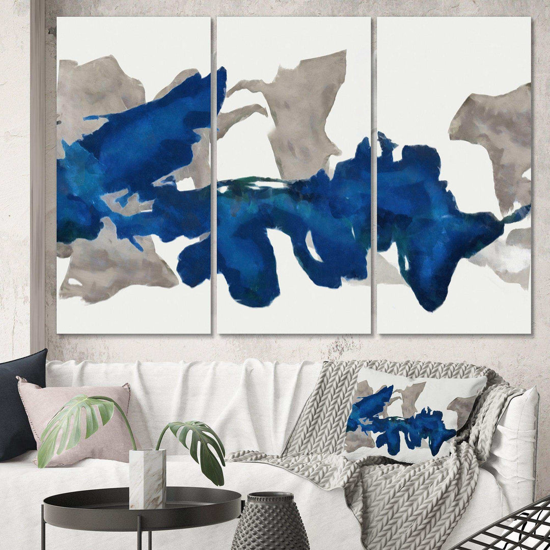 Gouache Sapphire on Gray - Modern Living Room Wall Decor