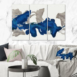 Gouache Sapphire on Gray Modern Canvas Art - 36x28 - 3 Panels