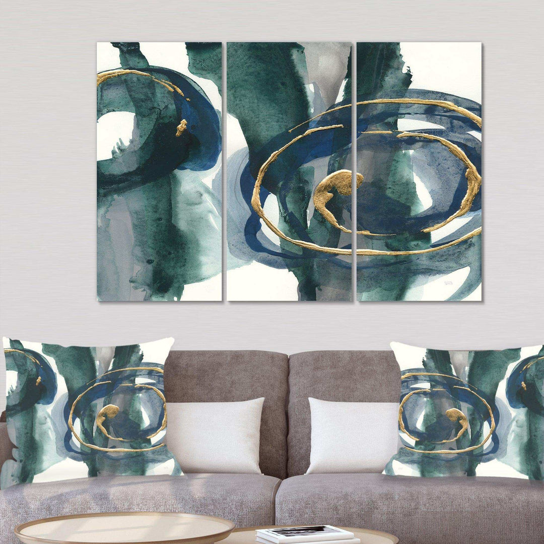Mettalic Indigo and Gold III Posh &amp; Luxe Canvas Artwork - 36x28 - 3 Panels