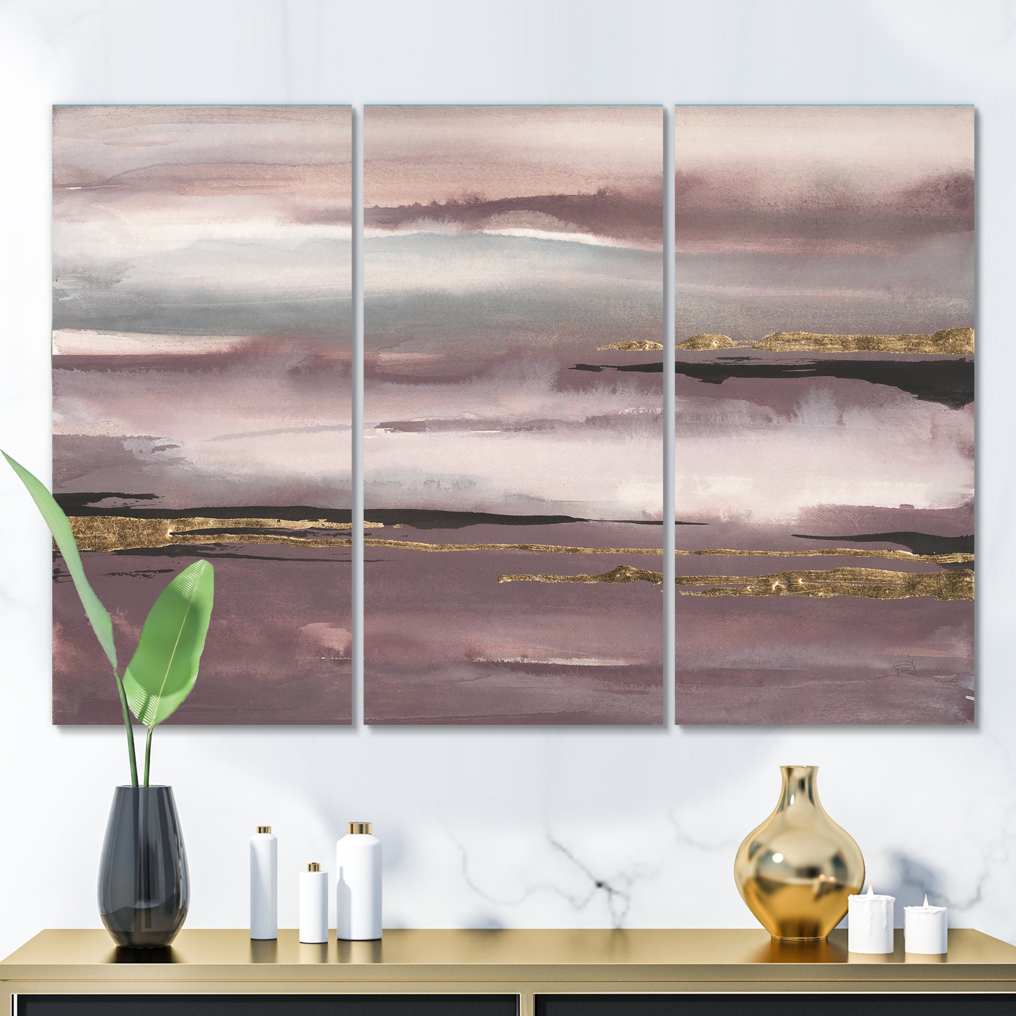 Purple Glam Storm IV Glam & Shabby Chic Gallery-wrapped Canvas - 36x28 - 3 Panels