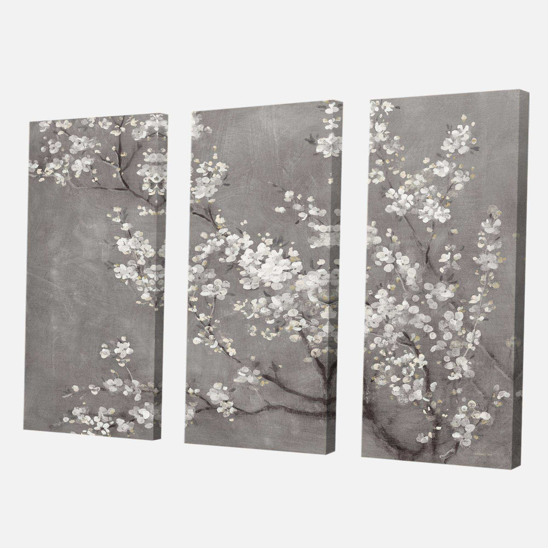 White Cherry Blossoms II Traditional Canvas Artwork - 36x28 - 3 Panels