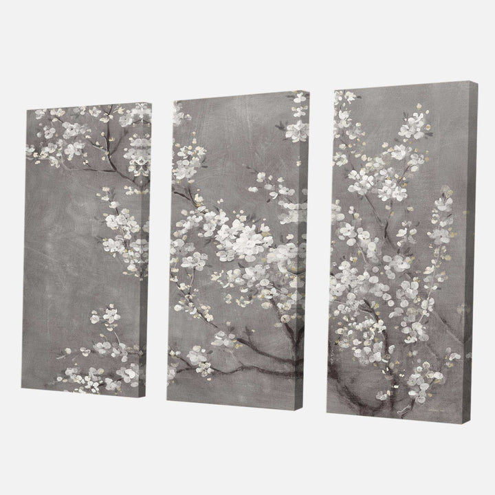 White Cherry Blossoms II Traditional Canvas Artwork - 36x28 - 3 Panels