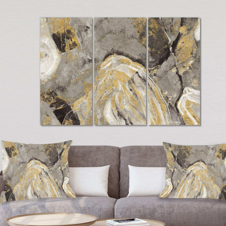 Painted Gold Stone - Abstract Multi-Panels Wall Art 3 Prints